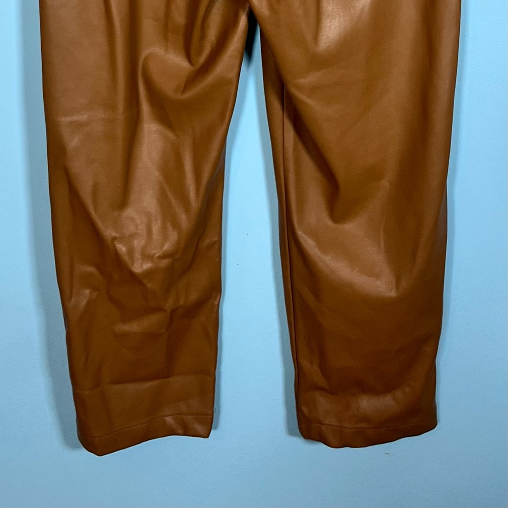 NWOT LOFT Faux‎ Leather Women Dark Tan Baggy Pants With Elastic Waistband Size L - Picture 8 of 9